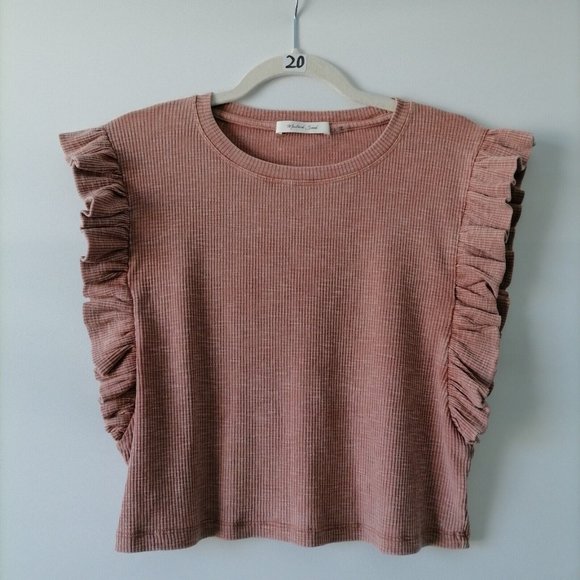 Mustard Seed Tops - Mustard Seed Womens Blush Pink Sleeveless Round Neck Ruffled Blouse Top Size L